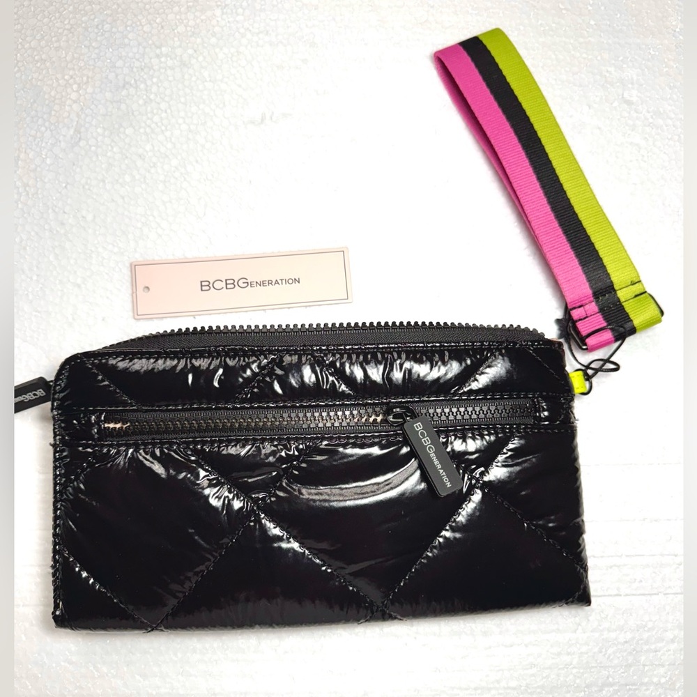 BCBGeneration Black and Pink Quilted Clutch